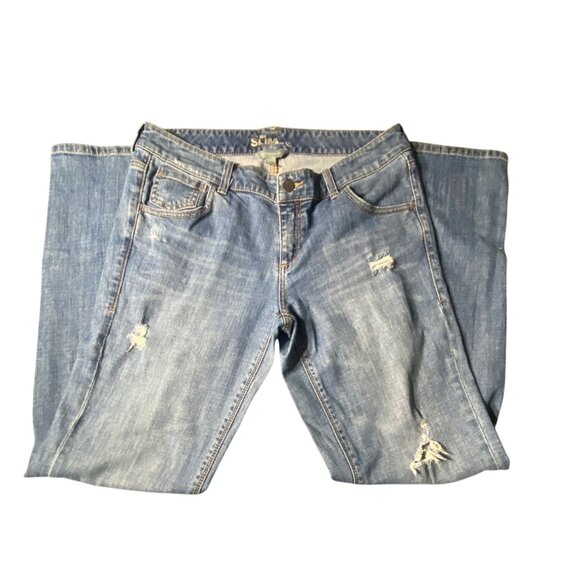 New York & Company Low Rise Slim Fit Distressed Blue Jeans Size 8 - Picture 1 of 15